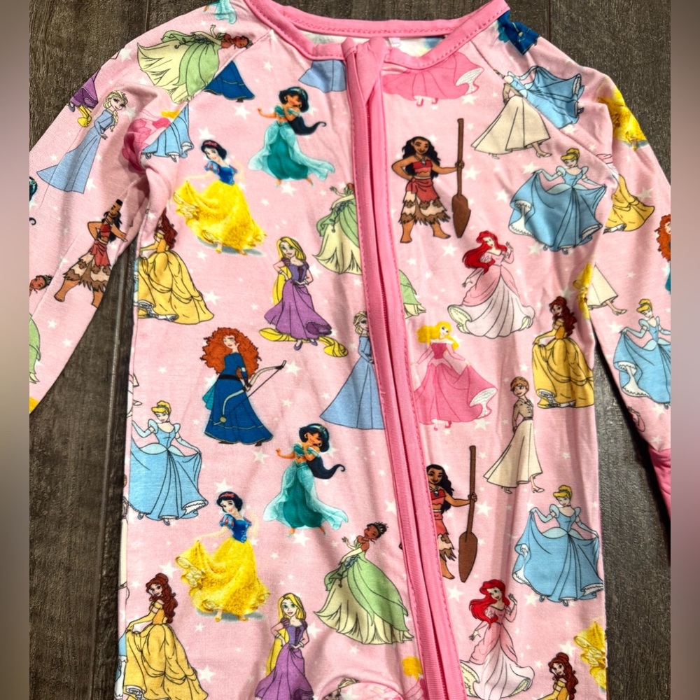 Baby Girl Disney Princess Print Bamboo Zipper Sleeper Pink 6-12m - Picture 2 of 4